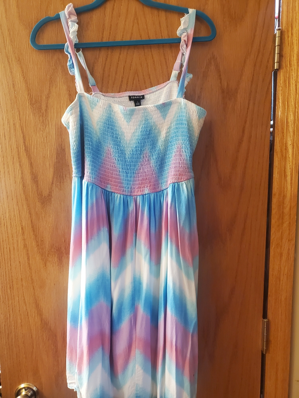 Torrid Womens Pink & Blue Chevron Sundress with Smocked Bodice